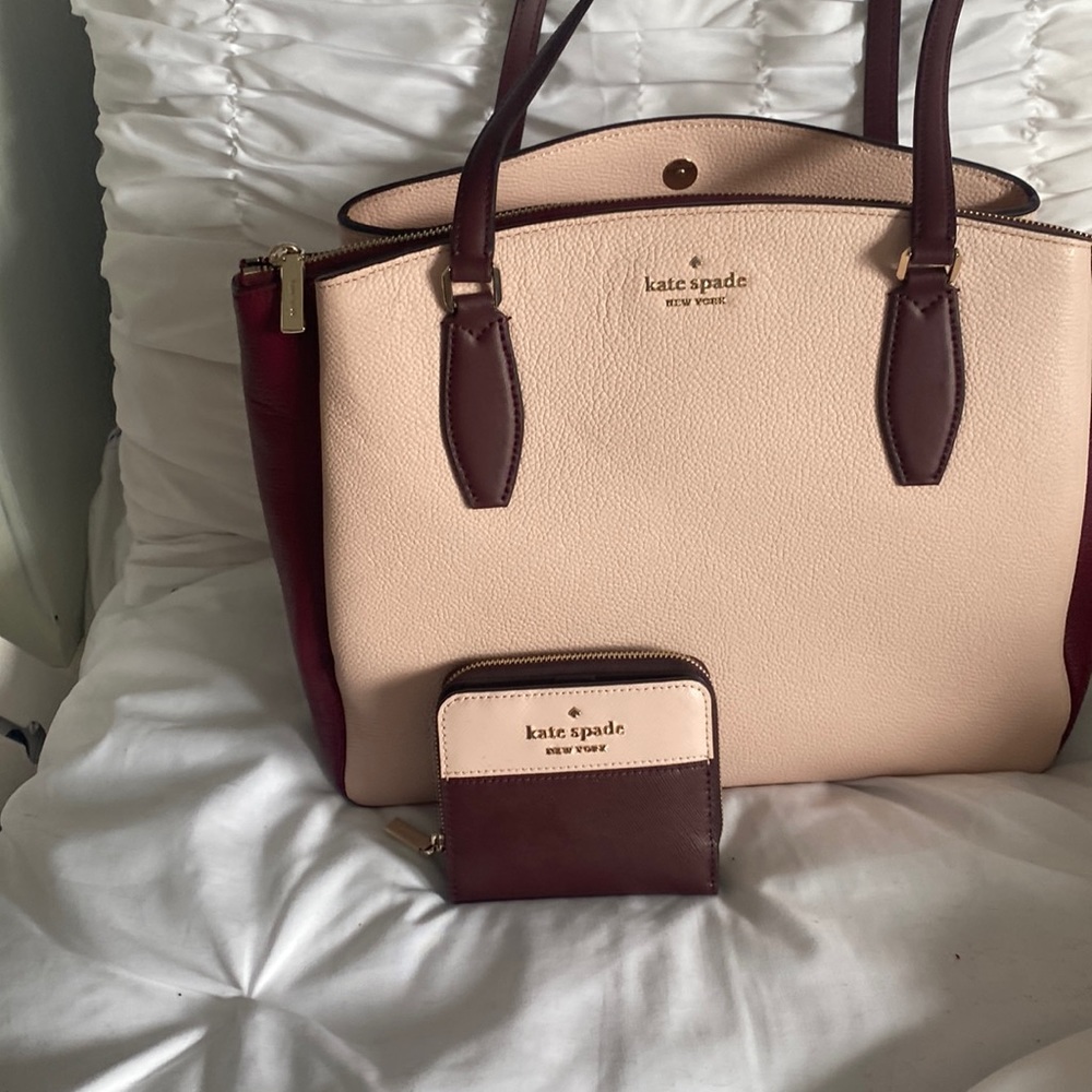 Kate Spade color block triple compartment with  wallet in Rose Smoke